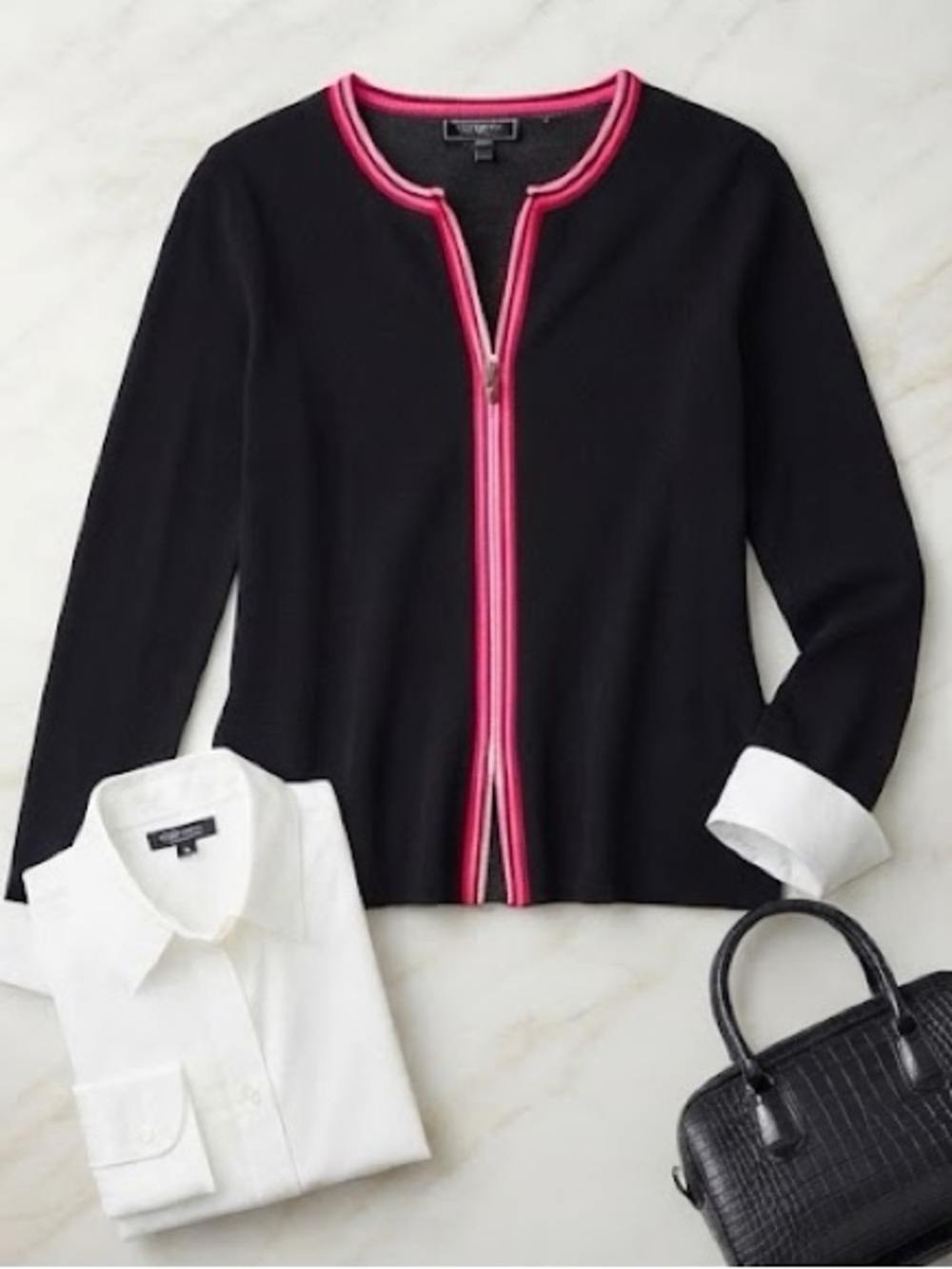 Rink Rossi - Black Carjigan Jacket with Pink and White Trim